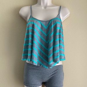 Teal + Grey striped crop tank top